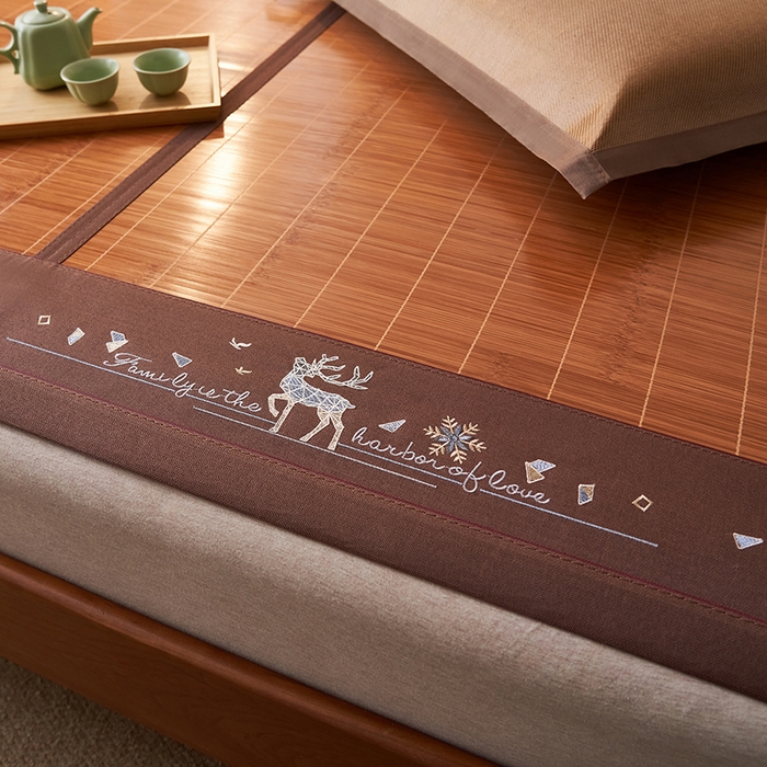 91家纺网 家纺一手货源 找家纺 鑫琪莱家纺 2025新款双面竹席冰丝席竹凉席学生宿舍席子 诗礼-鹿鸣