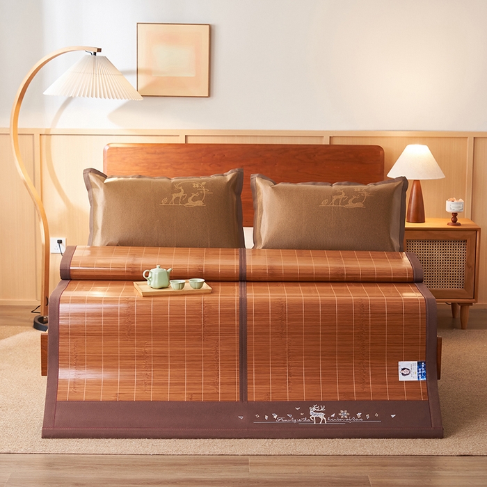 91家纺网 家纺一手货源 找家纺 鑫琪莱家纺 2025新款双面竹席冰丝席竹凉席学生宿舍席子 诗礼-鹿鸣