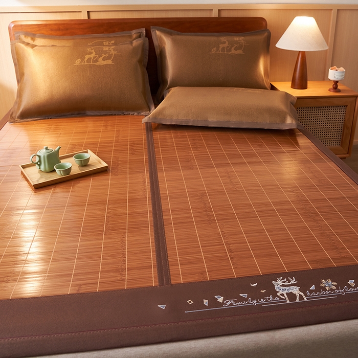 91家纺网 家纺一手货源 找家纺 鑫琪莱家纺 2025新款双面竹席冰丝席竹凉席学生宿舍席子 诗礼-鹿鸣