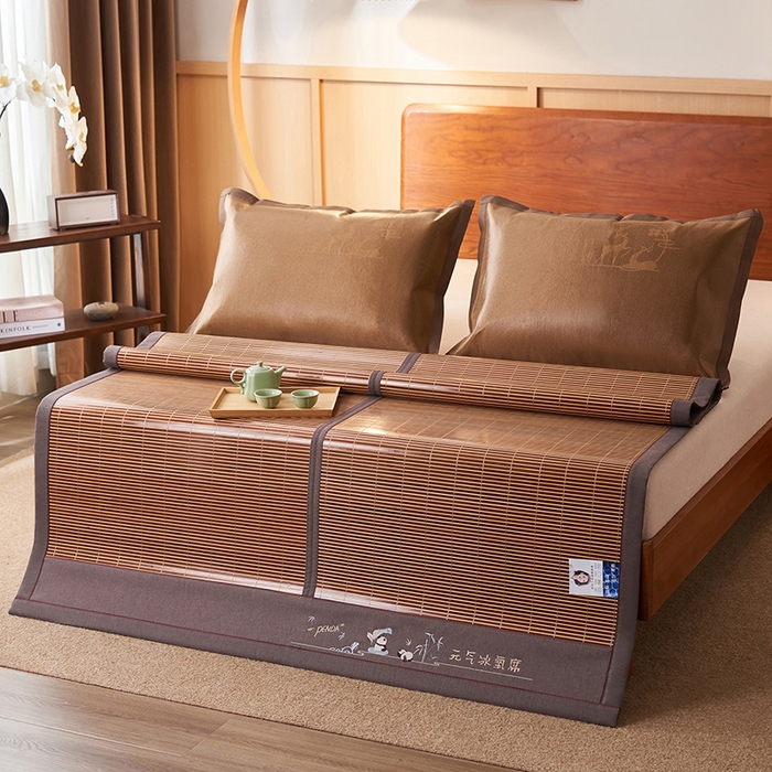 91家纺网 家纺一手货源 找家纺 鑫琪莱家纺 2025新款双面竹席冰丝席竹凉席学生宿舍席子 元气冰氧