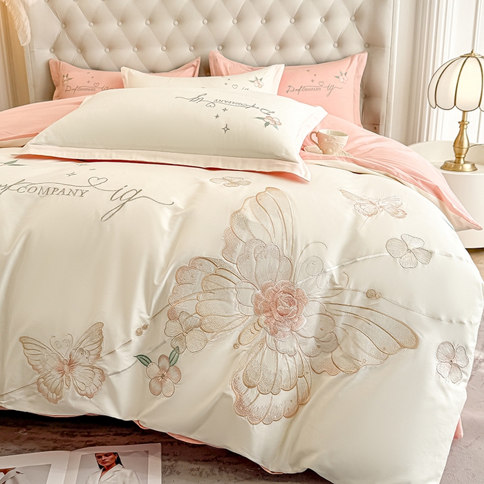 91家纺网 家纺一手货源 找家纺 无瑕家居 2026新款长绒棉全棉纯棉刺绣绣花高端礼盒装四件套-凤飞舞 凤飞舞-白+粉