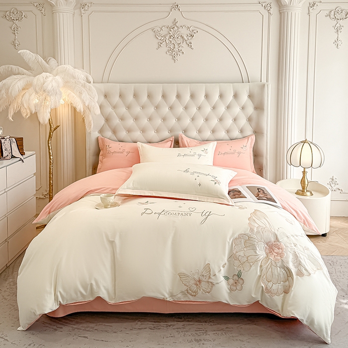 91家纺网 家纺一手货源 找家纺 无瑕家居 2026新款长绒棉全棉纯棉刺绣绣花高端礼盒装四件套-凤飞舞 凤飞舞-白+粉