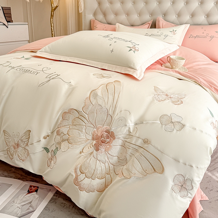 91家纺网 家纺一手货源 找家纺 无瑕家居 2026新款长绒棉全棉纯棉刺绣绣花高端礼盒装四件套-凤飞舞 凤飞舞-白+粉