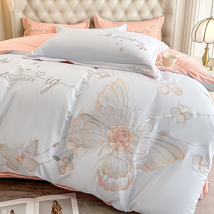 91家纺网 家纺一手货源 找家纺 无瑕家居 2026新款长绒棉全棉纯棉刺绣绣花高端礼盒装四件套-凤飞舞 凤飞舞-蓝+粉