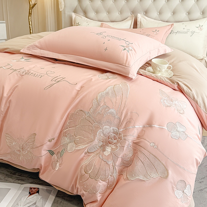 91家纺网 家纺一手货源 找家纺 无瑕家居 2026新款长绒棉全棉纯棉刺绣绣花高端礼盒装四件套-凤飞舞 凤飞舞-粉+卡其