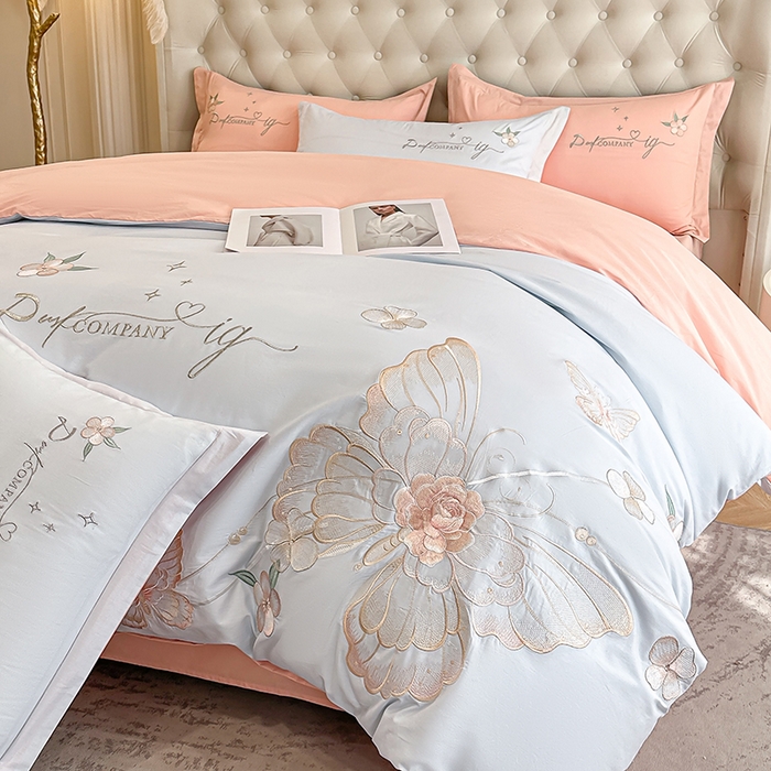 无瑕家居 2026新款长绒棉全棉纯棉刺绣绣花高端礼盒装四件套-凤飞舞 凤飞舞-蓝+粉