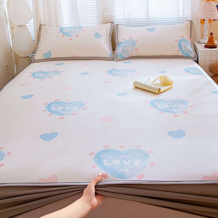 91家纺网 家纺一手货源 找家纺 富馨莱 2026新款冰丝凉席床笠款凉席席子支持一件定制定做 LOVE心