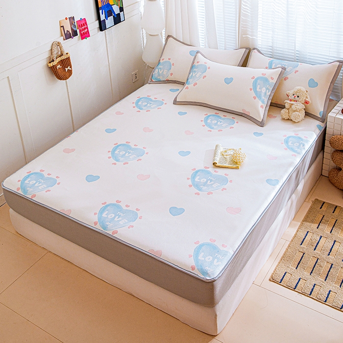 91家纺网 家纺一手货源 找家纺 富馨莱 2026新款冰丝凉席床笠款凉席席子支持一件定制定做 LOVE心