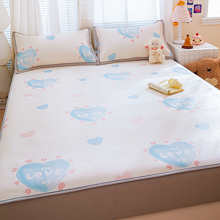 91家纺网 家纺一手货源 找家纺 富馨莱 2026新款冰丝凉席床笠款凉席席子支持一件定制定做 LOVE心