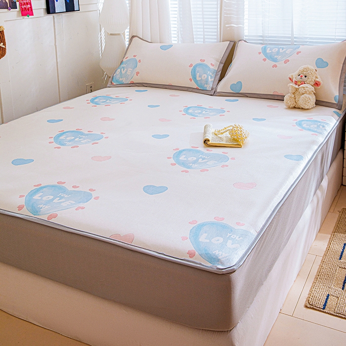 91家纺网 家纺一手货源 找家纺 富馨莱 2026新款冰丝凉席床笠款凉席席子支持一件定制定做 LOVE心