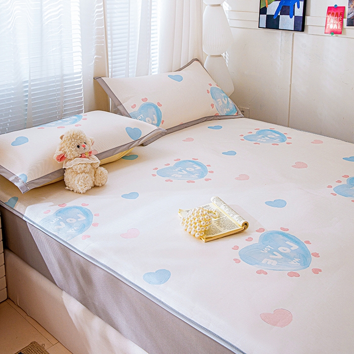 91家纺网 家纺一手货源 找家纺 富馨莱 2026新款冰丝凉席床笠款凉席席子支持一件定制定做 LOVE心