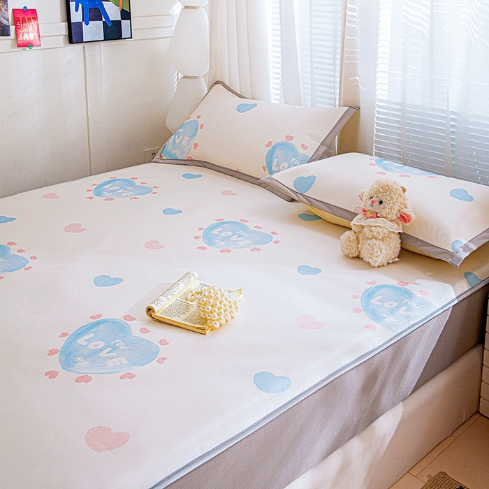 91家纺网 家纺一手货源 找家纺 富馨莱 2026新款冰丝凉席床笠款凉席席子支持一件定制定做 LOVE心