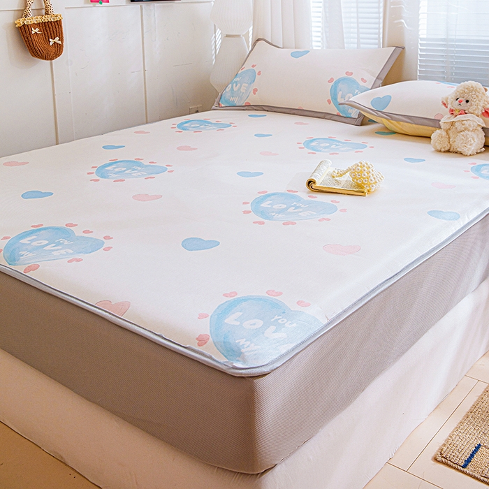 91家纺网 家纺一手货源 找家纺 富馨莱 2026新款冰丝凉席床笠款凉席席子支持一件定制定做 LOVE心