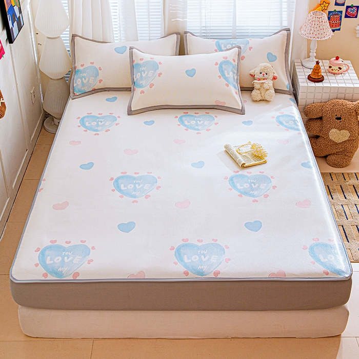 91家纺网 家纺一手货源 找家纺 富馨莱 2026新款冰丝凉席床笠款凉席席子支持一件定制定做 LOVE心