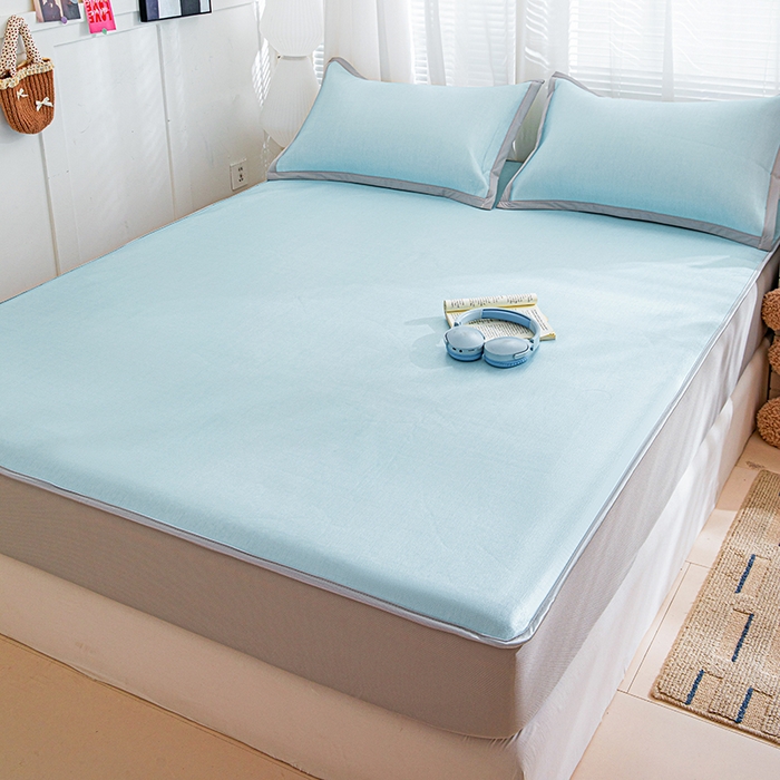 91家纺网 家纺一手货源 找家纺 富馨莱 2026新款冰丝凉席床笠款凉席席子支持一件定制定做 冰川蓝