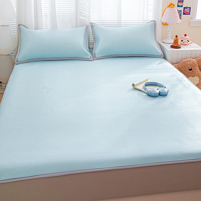 91家纺网 家纺一手货源 找家纺 富馨莱 2026新款冰丝凉席床笠款凉席席子支持一件定制定做 冰川蓝