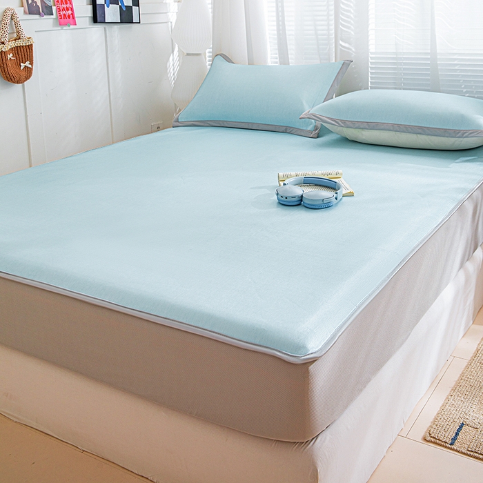 91家纺网 家纺一手货源 找家纺 富馨莱 2026新款冰丝凉席床笠款凉席席子支持一件定制定做 冰川蓝