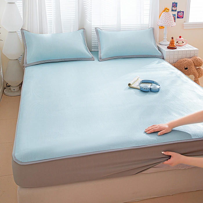 91家纺网 家纺一手货源 找家纺 富馨莱 2026新款冰丝凉席床笠款凉席席子支持一件定制定做 冰川蓝