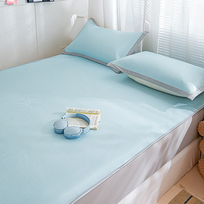 91家纺网 家纺一手货源 找家纺 富馨莱 2026新款冰丝凉席床笠款凉席席子支持一件定制定做 冰川蓝