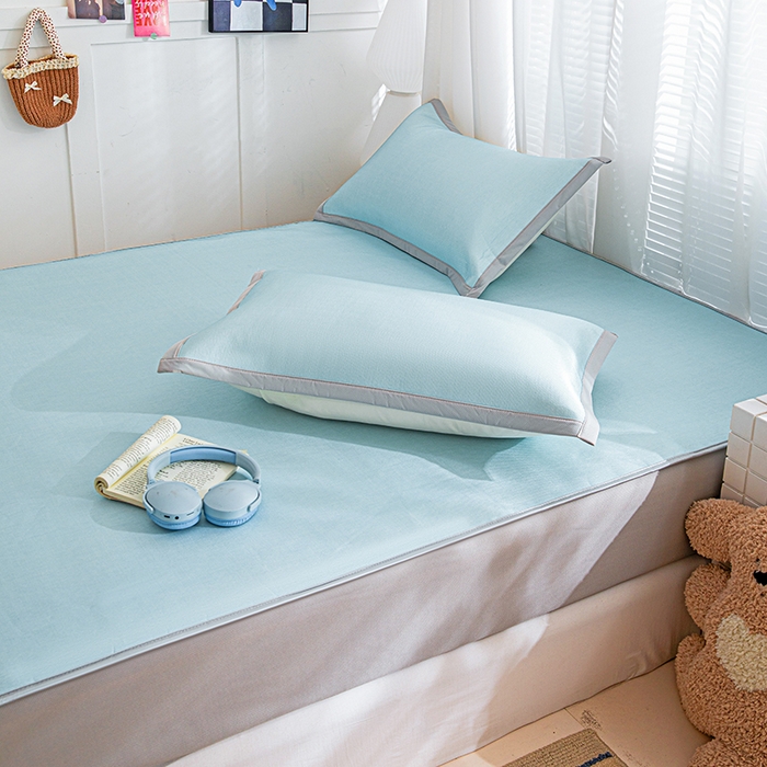 91家纺网 家纺一手货源 找家纺 富馨莱 2026新款冰丝凉席床笠款凉席席子支持一件定制定做 冰川蓝