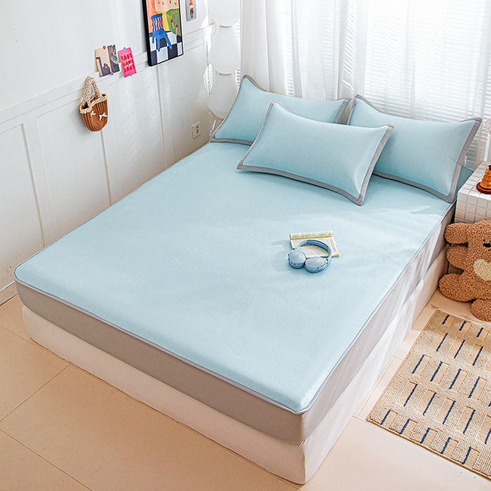 91家纺网 家纺一手货源 找家纺 富馨莱 2026新款冰丝凉席床笠款凉席席子支持一件定制定做 冰川蓝