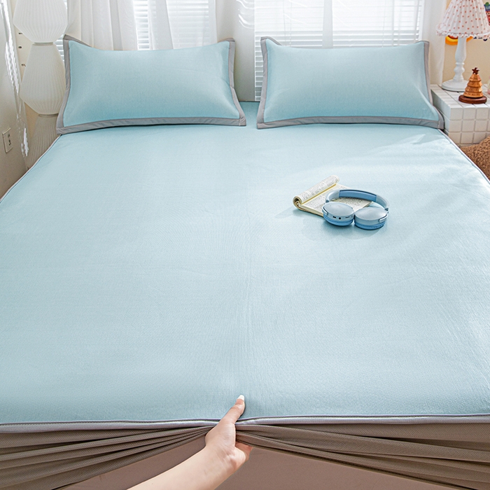 91家纺网 家纺一手货源 找家纺 富馨莱 2026新款冰丝凉席床笠款凉席席子支持一件定制定做 冰川蓝