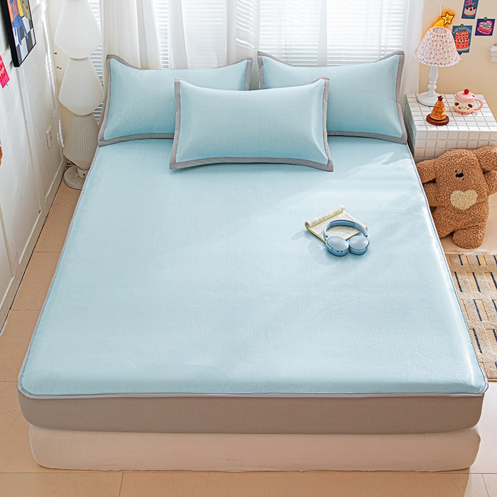 91家纺网 家纺一手货源 找家纺 富馨莱 2026新款冰丝凉席床笠款凉席席子支持一件定制定做 冰川蓝