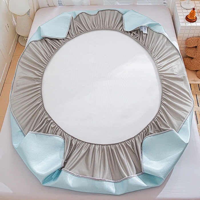 91家纺网 家纺一手货源 找家纺 富馨莱 2026新款冰丝凉席床笠款凉席席子支持一件定制定做 冰川蓝