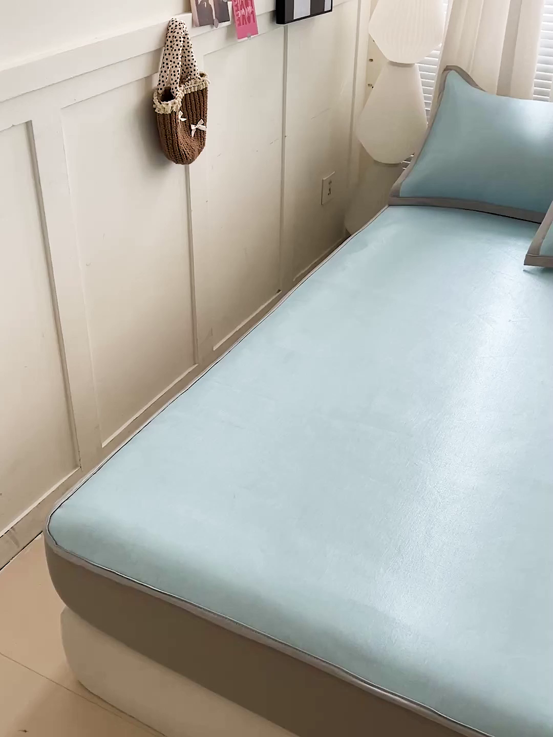 91家纺网 家纺一手货源 找家纺 富馨莱 2026新款冰丝凉席床笠款凉席席子支持一件定制定做 冰川蓝