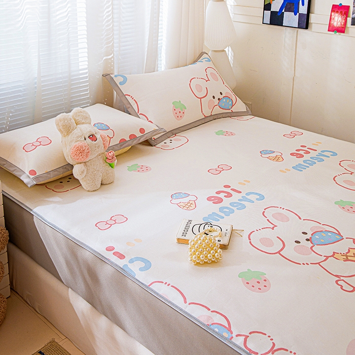 91家纺网 家纺一手货源 找家纺 富馨莱 2026新款冰丝凉席床笠款凉席席子支持一件定制定做 冰淇淋兔