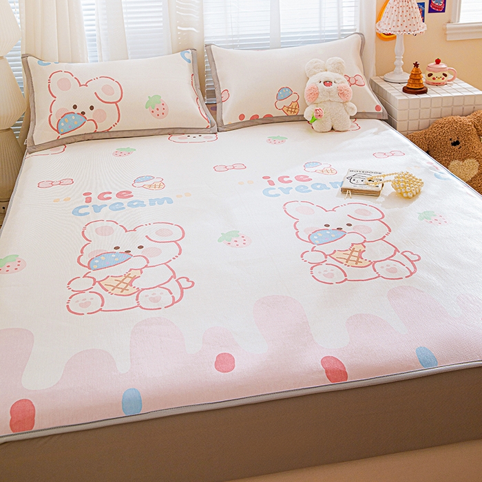 91家纺网 家纺一手货源 找家纺 富馨莱 2026新款冰丝凉席床笠款凉席席子支持一件定制定做 冰淇淋兔