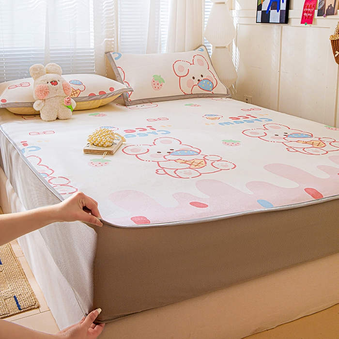 91家纺网 家纺一手货源 找家纺 富馨莱 2026新款冰丝凉席床笠款凉席席子支持一件定制定做 冰淇淋兔