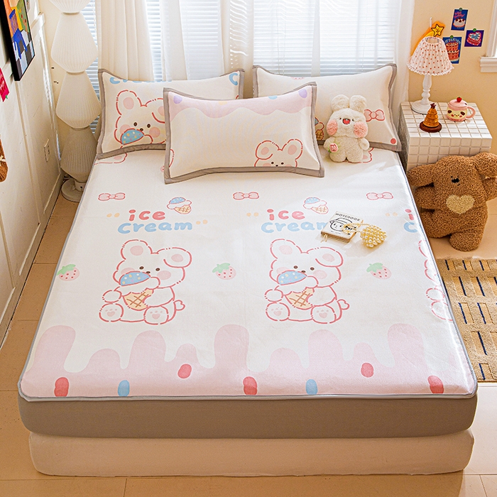 91家纺网 家纺一手货源 找家纺 富馨莱 2026新款冰丝凉席床笠款凉席席子支持一件定制定做 冰淇淋兔