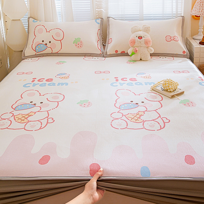 91家纺网 家纺一手货源 找家纺 富馨莱 2026新款冰丝凉席床笠款凉席席子支持一件定制定做 冰淇淋兔