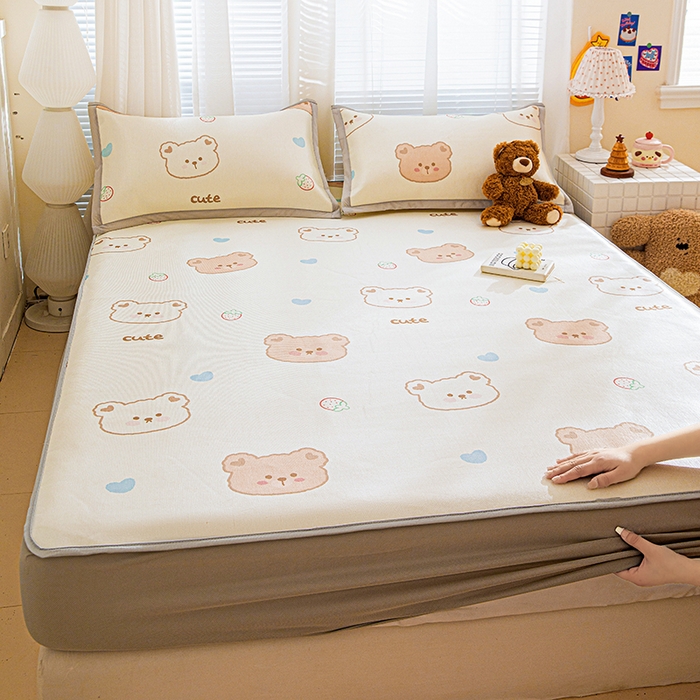 91家纺网 家纺一手货源 找家纺 富馨莱 2026新款冰丝凉席床笠款凉席席子支持一件定制定做 饼干熊