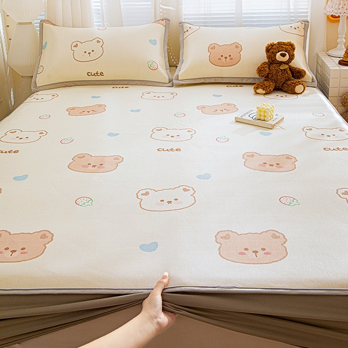 91家纺网 家纺一手货源 找家纺 富馨莱 2026新款冰丝凉席床笠款凉席席子支持一件定制定做 饼干熊