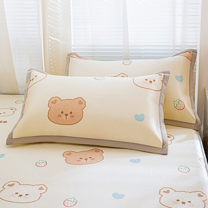 91家纺网 家纺一手货源 找家纺 富馨莱 2026新款冰丝凉席床笠款凉席席子支持一件定制定做 饼干熊