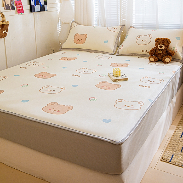 91家纺网 家纺一手货源 找家纺 富馨莱 2026新款冰丝凉席床笠款凉席席子支持一件定制定做 饼干熊