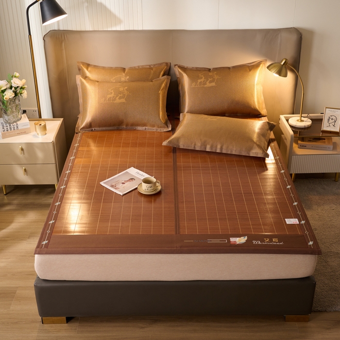 91家纺网 家纺一手货源 找家纺 鑫琪莱家纺 2025新款双面竹席冰丝席竹凉席学生宿舍席子 迷你艾香-花边款