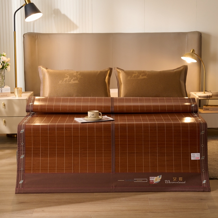 91家纺网 家纺一手货源 找家纺 鑫琪莱家纺 2025新款双面竹席冰丝席竹凉席学生宿舍席子 迷你艾香-花边款