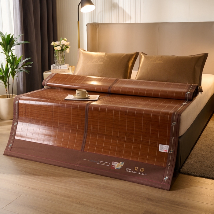 91家纺网 家纺一手货源 找家纺 鑫琪莱家纺 2025新款双面竹席冰丝席竹凉席学生宿舍席子 迷你艾香-花边款