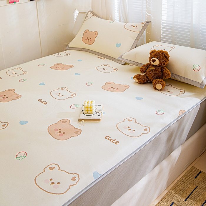 91家纺网 家纺一手货源 找家纺 富馨莱 2026新款冰丝凉席床笠款凉席席子支持一件定制定做 饼干熊