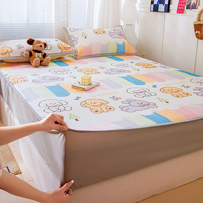 91家纺网 家纺一手货源 找家纺 富馨莱 2026新款冰丝凉席床笠款凉席席子支持一件定制定做 彩虹乐园