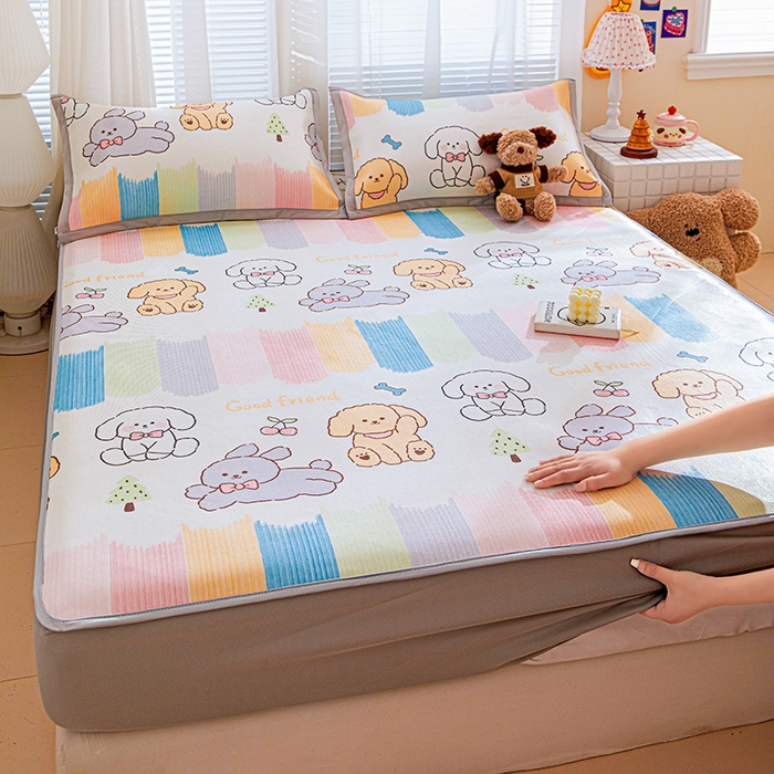 91家纺网 家纺一手货源 找家纺 富馨莱 2026新款冰丝凉席床笠款凉席席子支持一件定制定做 彩虹乐园