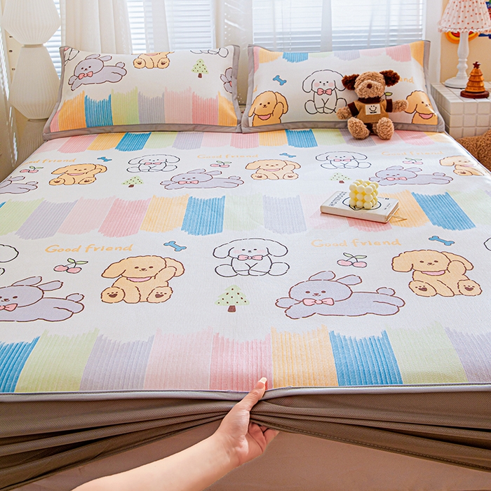 91家纺网 家纺一手货源 找家纺 富馨莱 2026新款冰丝凉席床笠款凉席席子支持一件定制定做 彩虹乐园