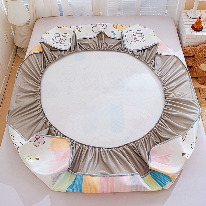 91家纺网 家纺一手货源 找家纺 富馨莱 2026新款冰丝凉席床笠款凉席席子支持一件定制定做 彩虹乐园