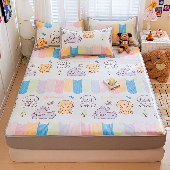 91家纺网 家纺一手货源 找家纺 富馨莱 2026新款冰丝凉席床笠款凉席席子支持一件定制定做 彩虹乐园