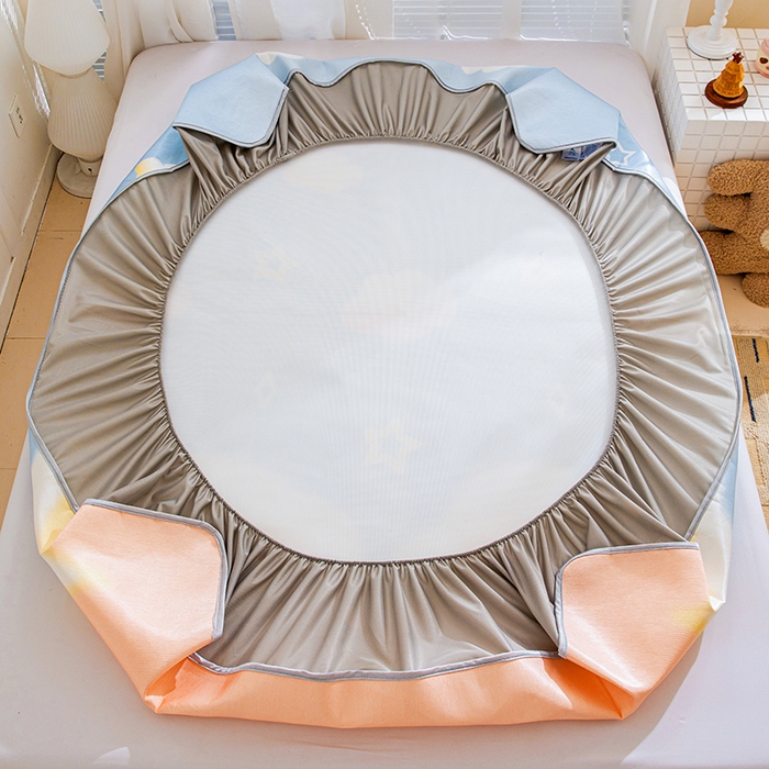 91家纺网 家纺一手货源 找家纺 富馨莱 2026新款冰丝凉席床笠款凉席席子支持一件定制定做 彩虹云朵