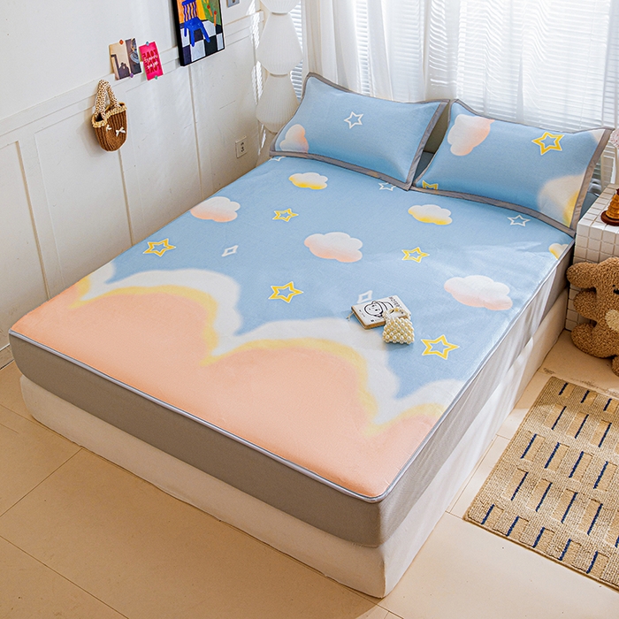 91家纺网 家纺一手货源 找家纺 富馨莱 2026新款冰丝凉席床笠款凉席席子支持一件定制定做 彩虹云朵