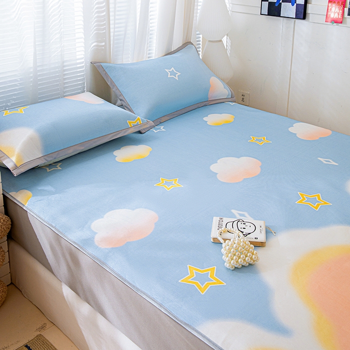 91家纺网 家纺一手货源 找家纺 富馨莱 2026新款冰丝凉席床笠款凉席席子支持一件定制定做 彩虹云朵